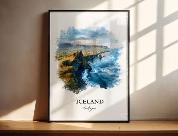 Iceland Watercolor Travel Poster, Art Print