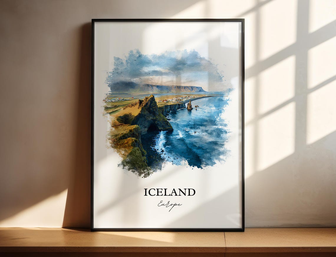 Iceland Watercolor Travel Poster, Art Print