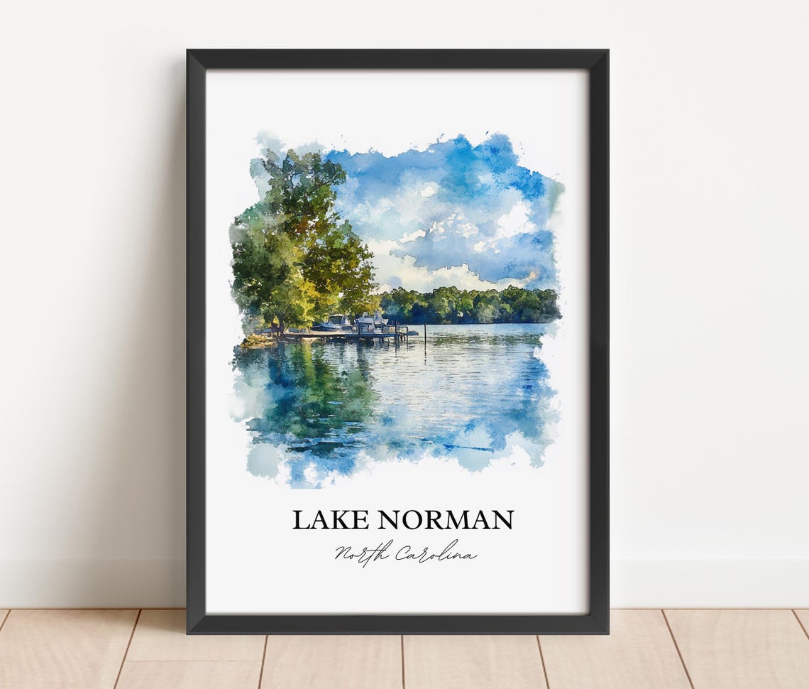 Lake Norman North Carolina Tree Framed Lake Docks Watercolor Poster - Image 4