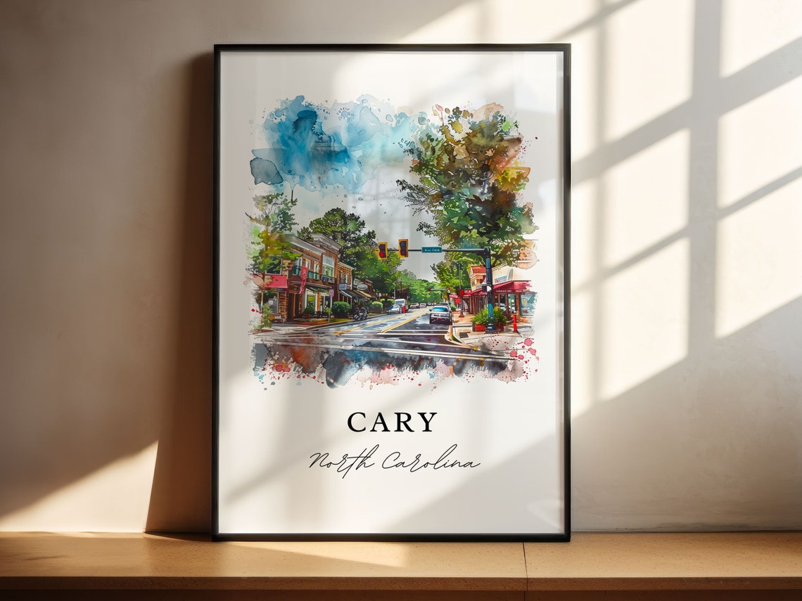 Cary NC North Carolina Watercolor Main Street Downtown Poster - Image 4