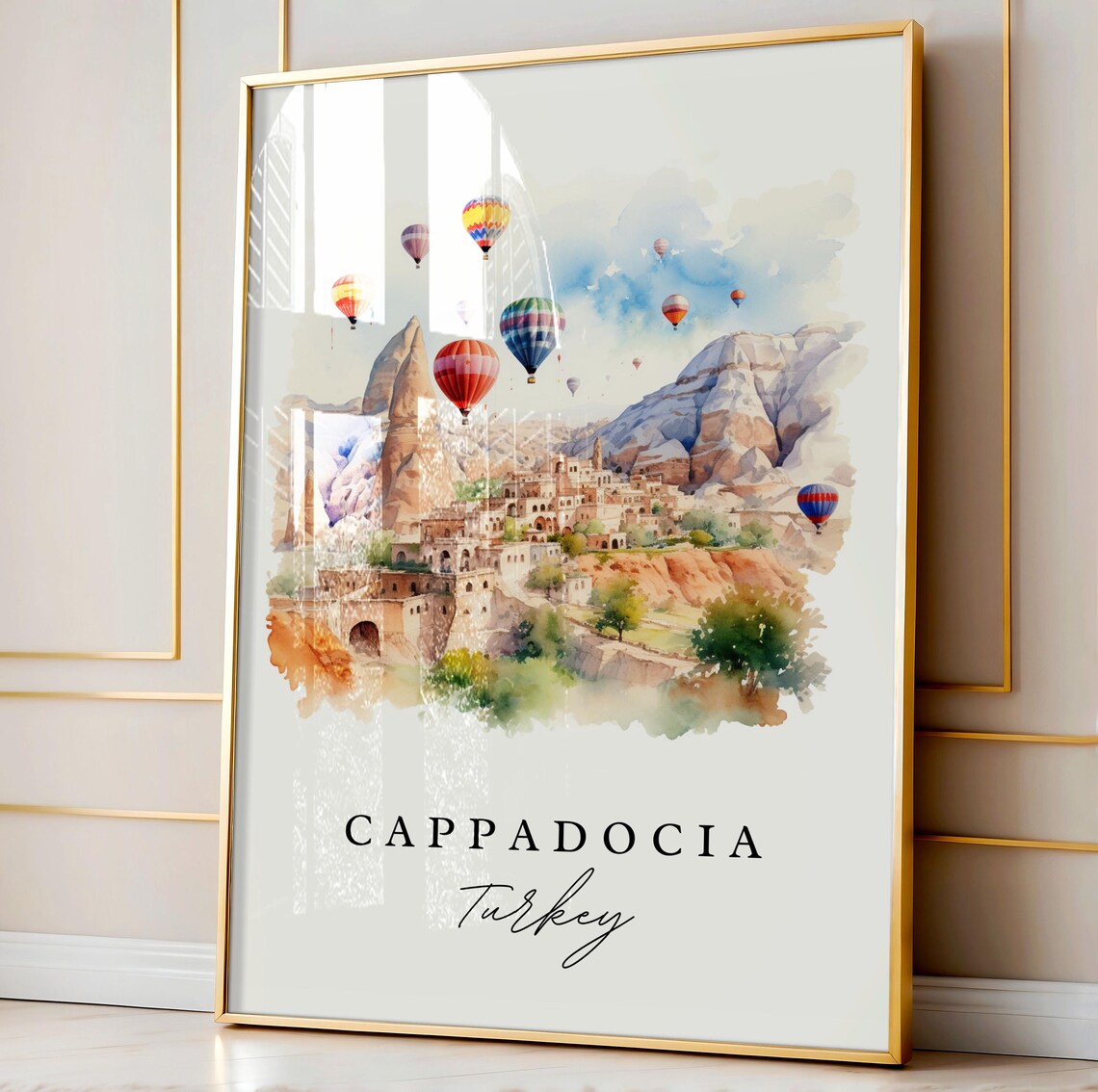 Cappadocia Turkey Watercolor Art Hot Air Balloons Fairy Poster - Image 4