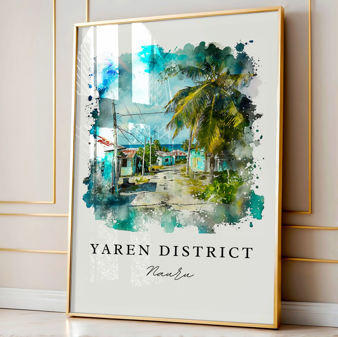 Yaren District Nauru Island Street Palm Trees Watercolor Art Poster - Image 5