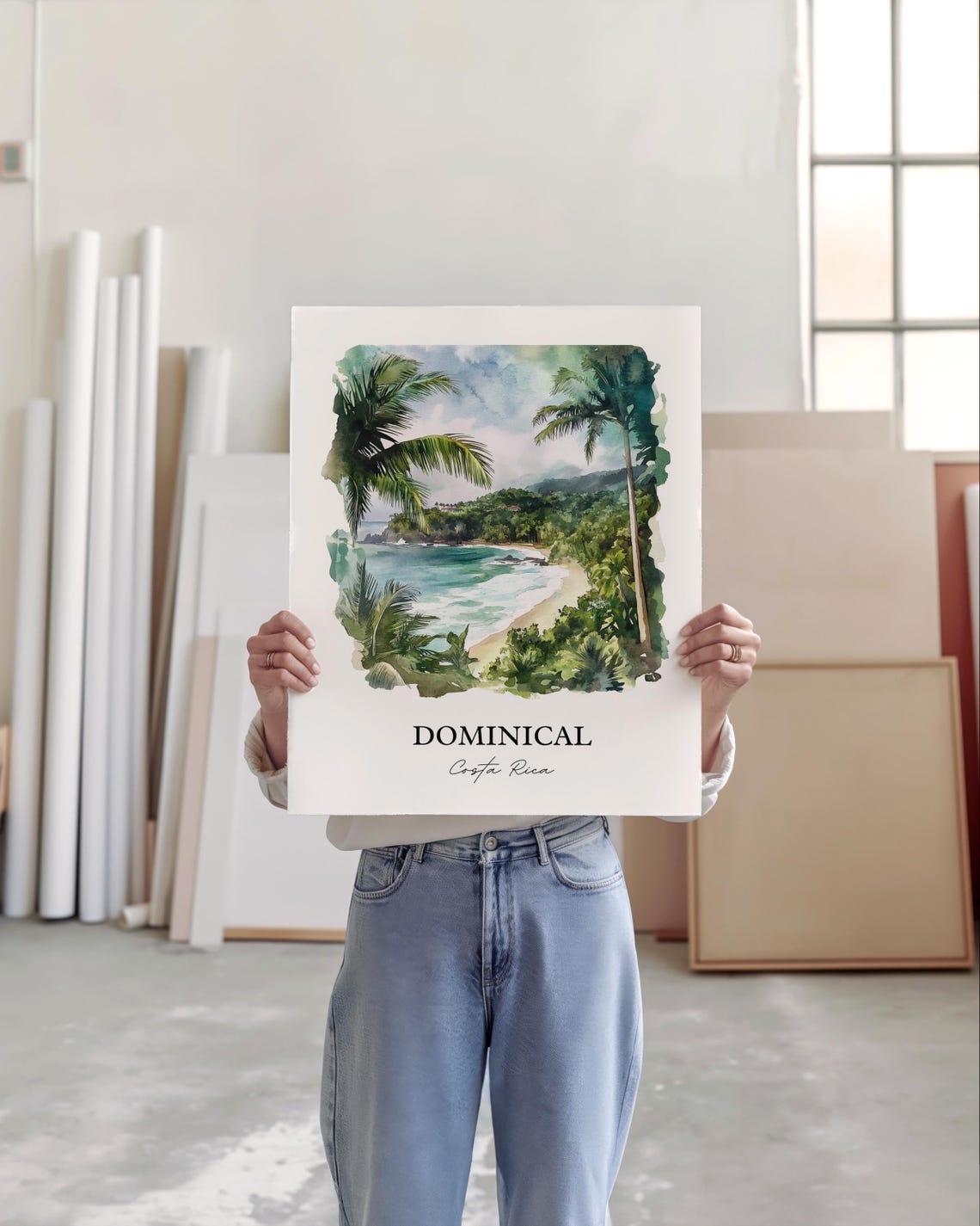 Dominical Costa Rica Sunny Palm Beach Surf Town Watercolor Poster - Image 4
