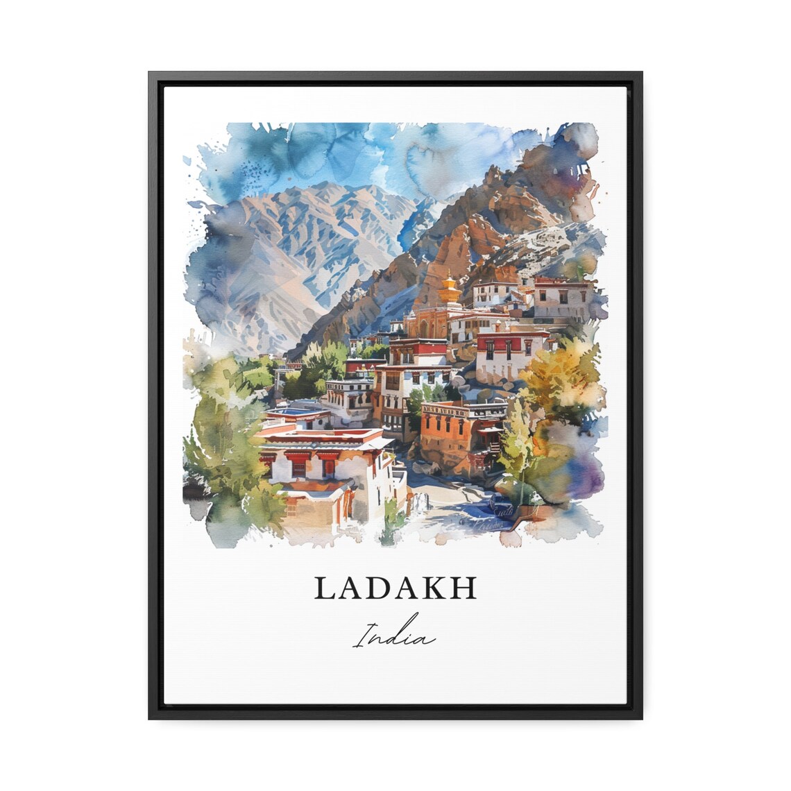 Ladakh India Himalayan Mountain Monastery Watercolor Travel Poster - Image 3