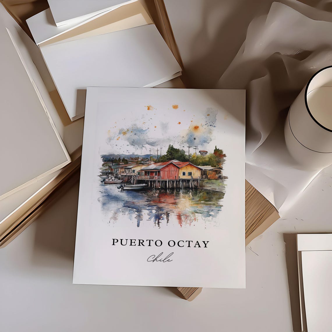 Puerto Octay Wall Art Print Watercolor Chile Gift Travel Poster Housewarming - Image 6