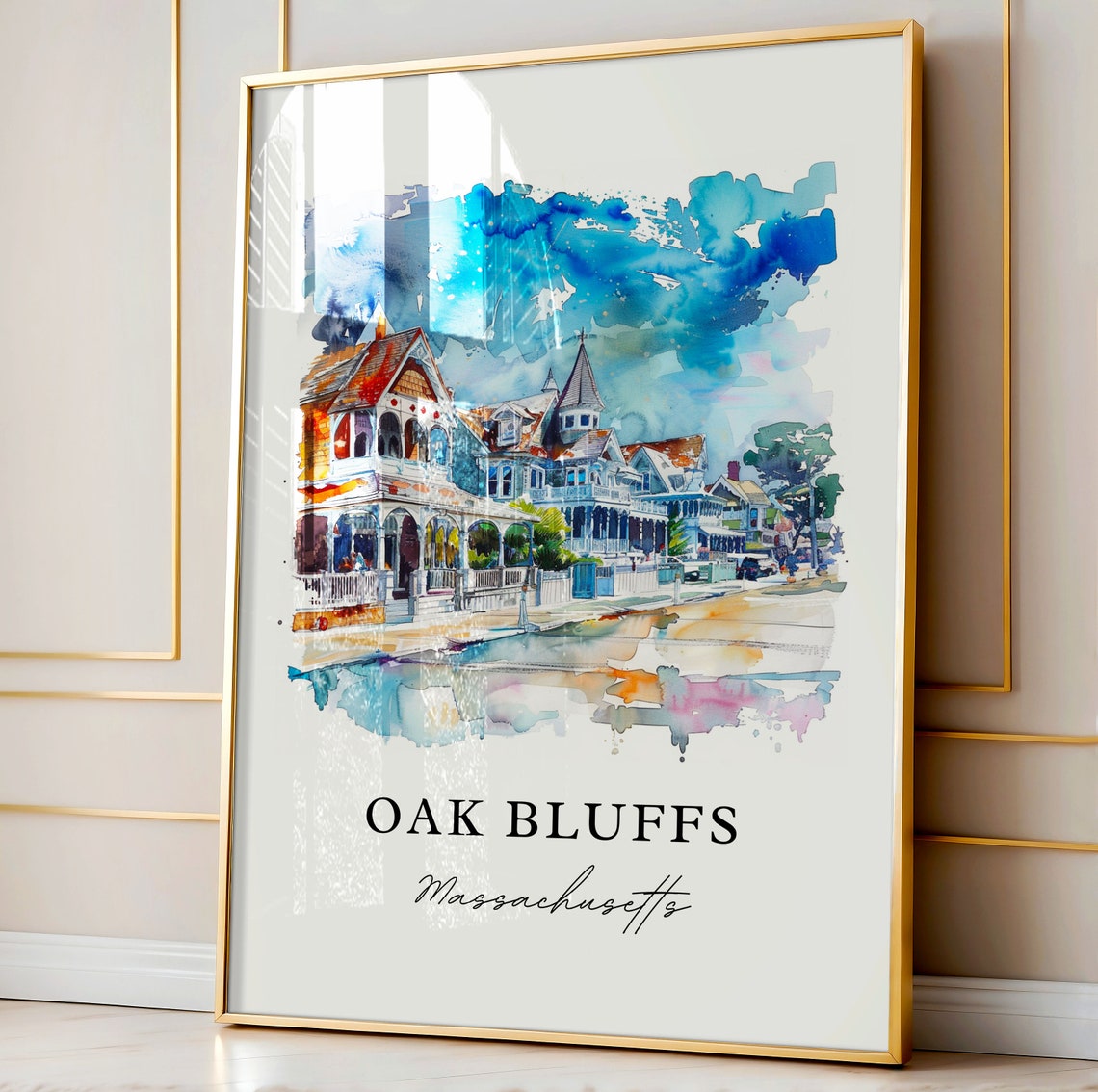 Oak Bluffs MA Watercolor Travel Poster Print - Image 4