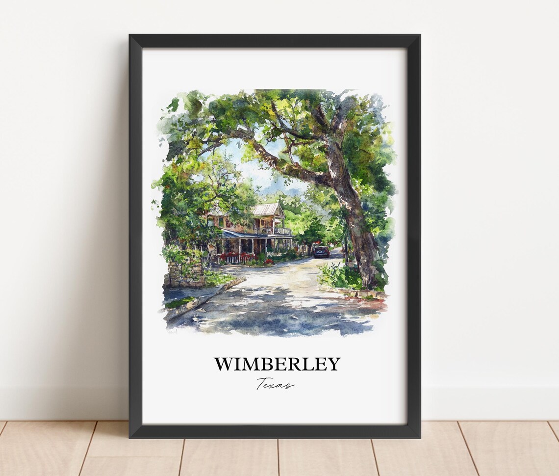 Wimberley Texas Oak Lined Road Watercolor Travel Gift Poster - Image 3