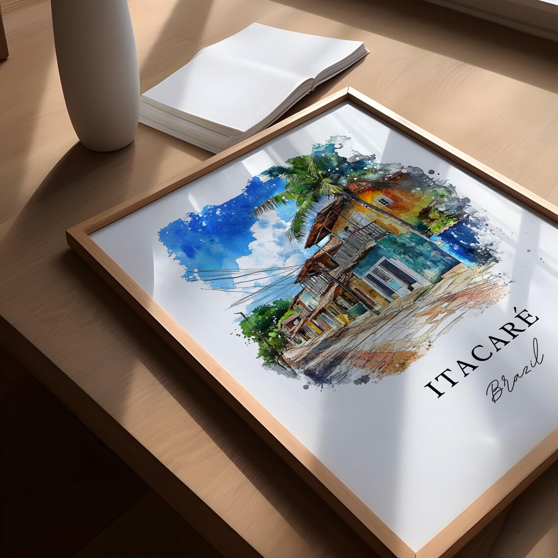 Itacare Brazil Watercolor Colorful Colonial Street Palm Poster - Image 5
