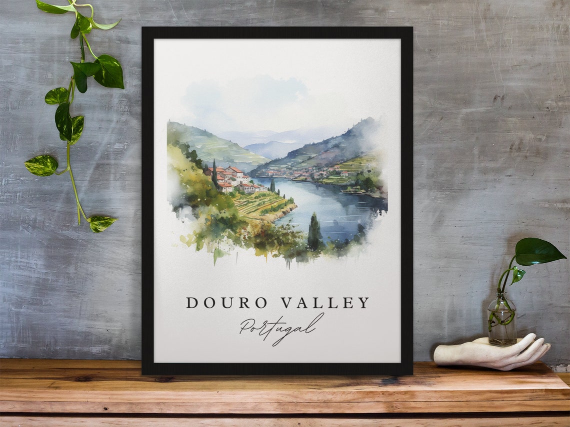 Douro Valley Portugal Vineyard River Watercolor Travel Poster - Image 3