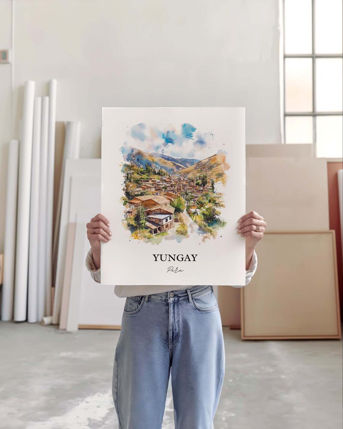 Yungay Peru Watercolor Andean Mountain Village Scenic Travel Poster - Image 5
