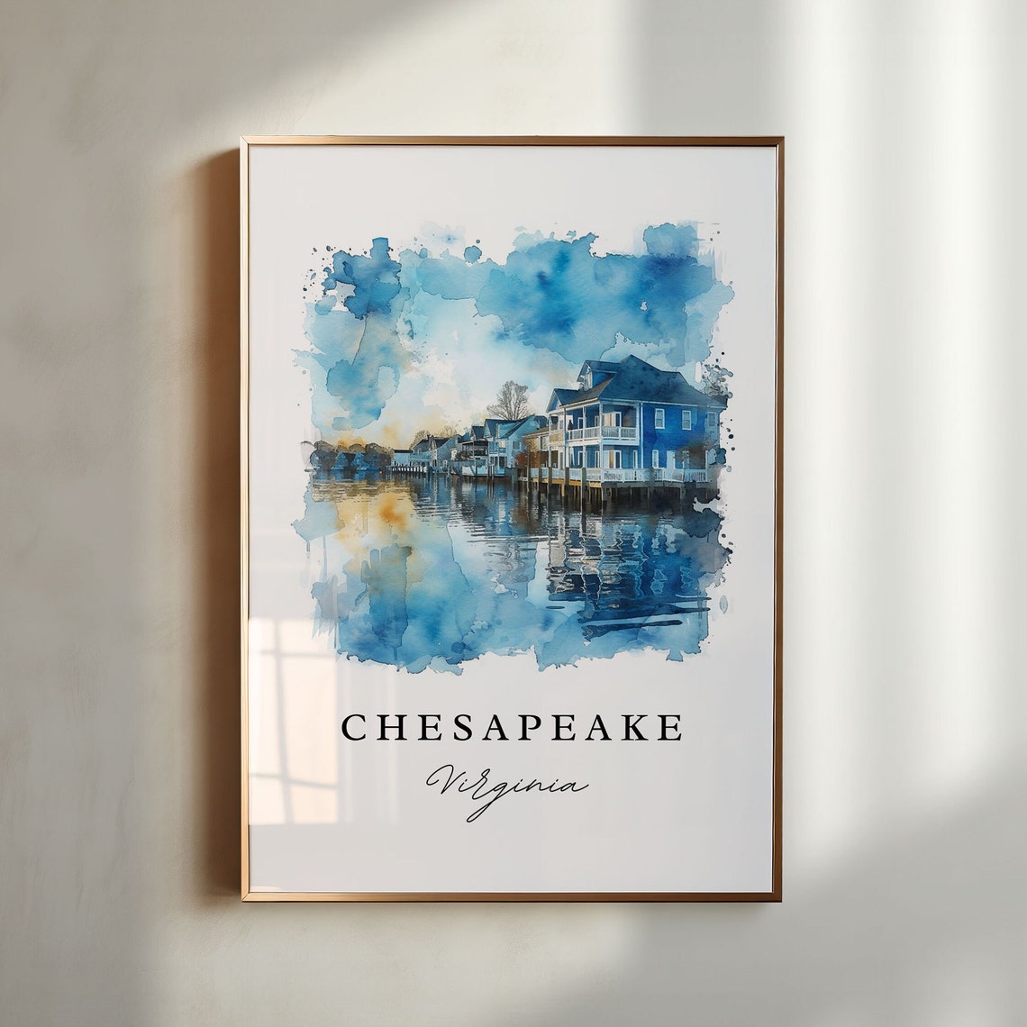 Chesapeake Virginia Serene Waterfront Homes Calm Reflection Poster