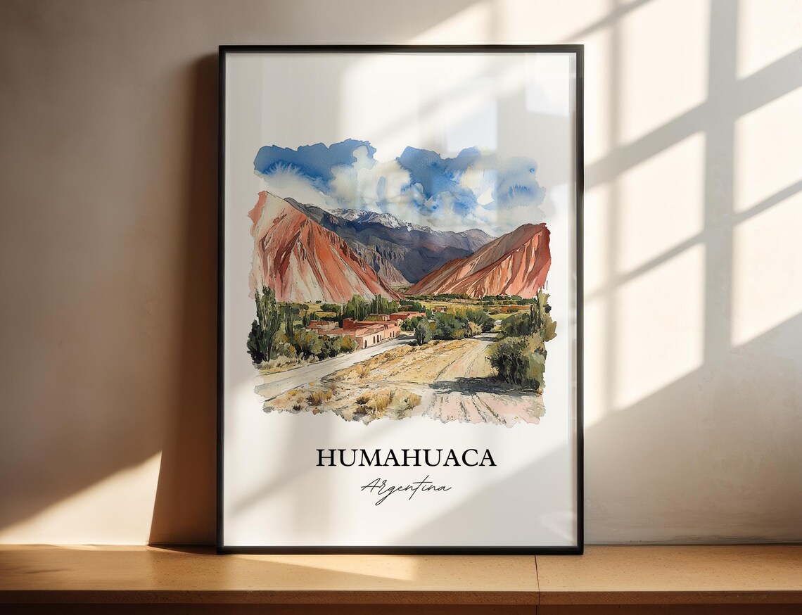 Humahuaca Argentina Red Rock Canyon Valley Village Watercolor Poster