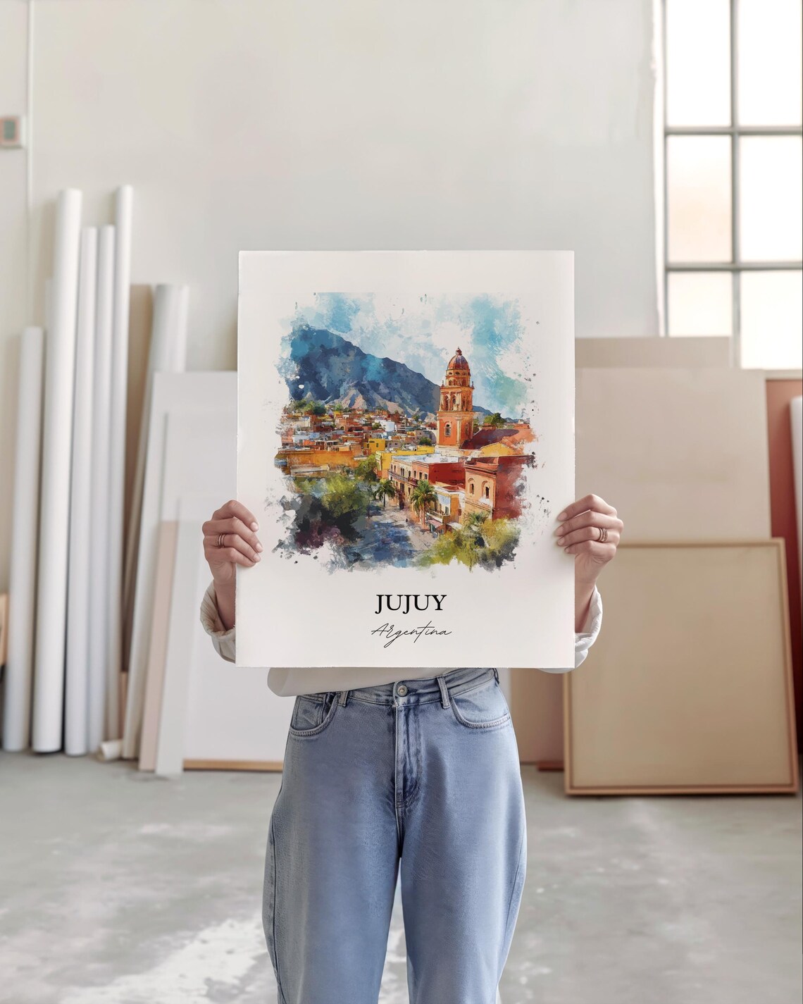 Jujuy Argentina Colonial City Watercolor Mountain Scene Poster - Image 3