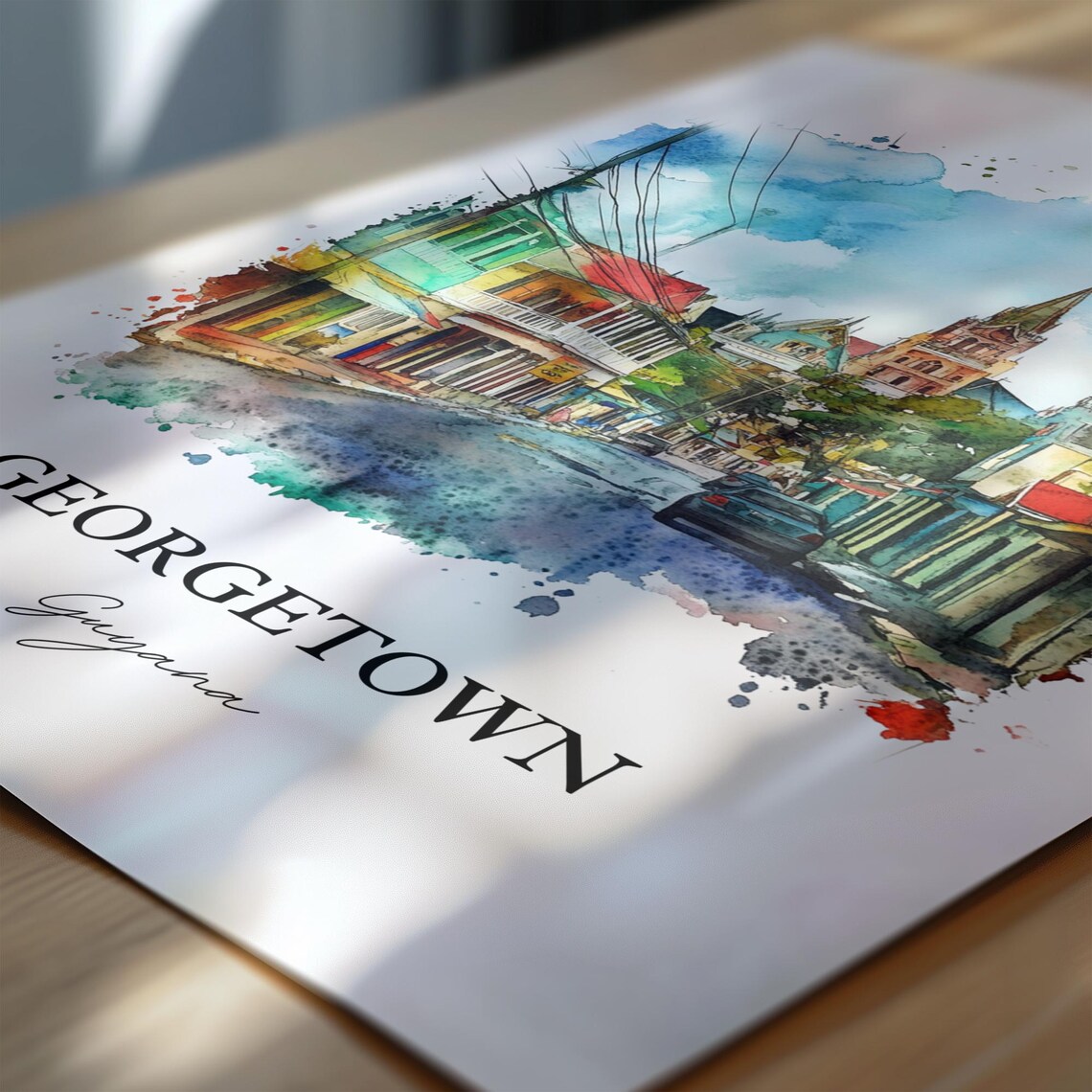 Georgetown Guyana Colorful Street Scene Watercolor Travel Poster - Image 6