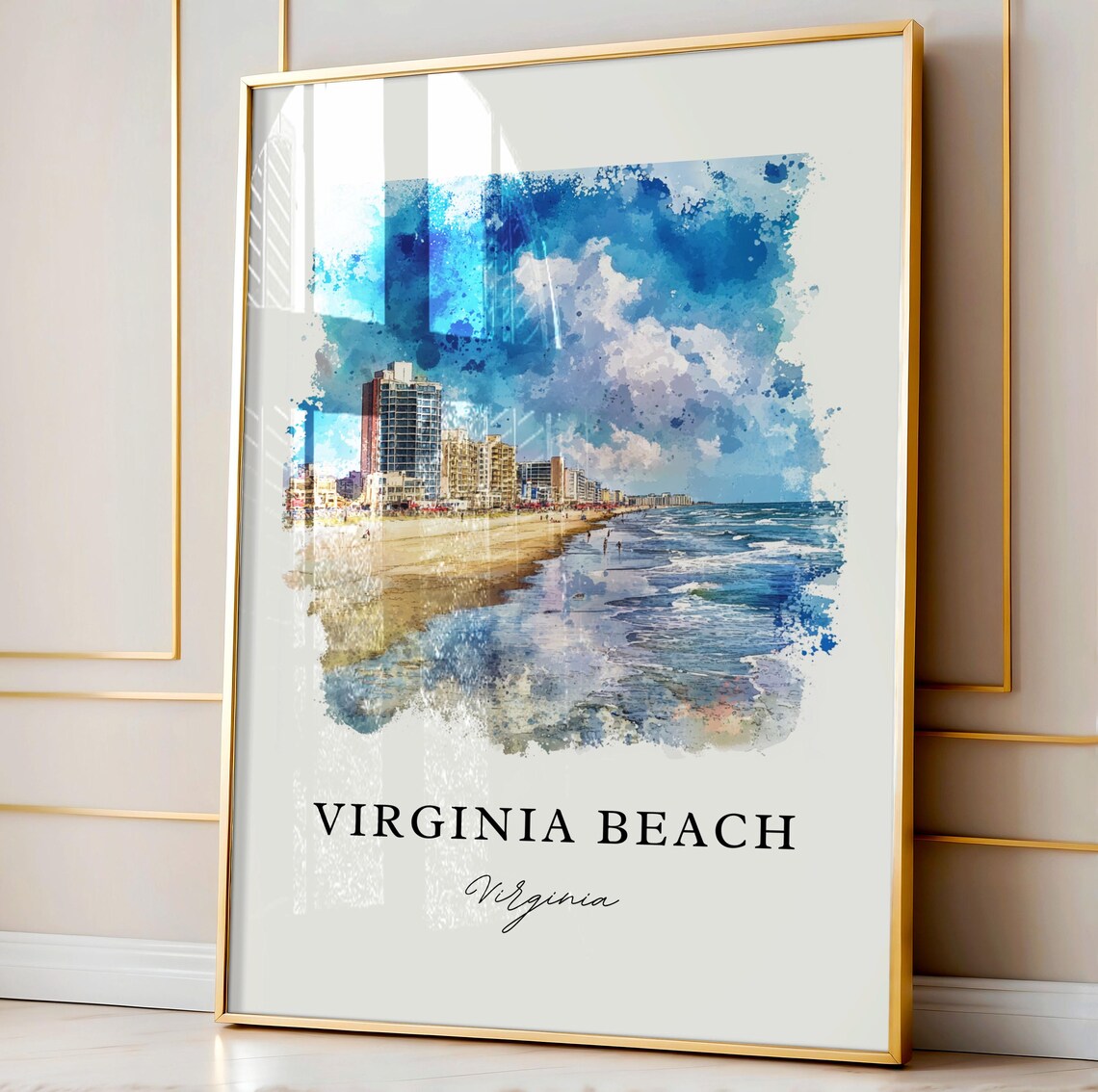 Virginia Beach Oceanfront Skyline Watercolor Coastal Travel Art Poster - Image 3