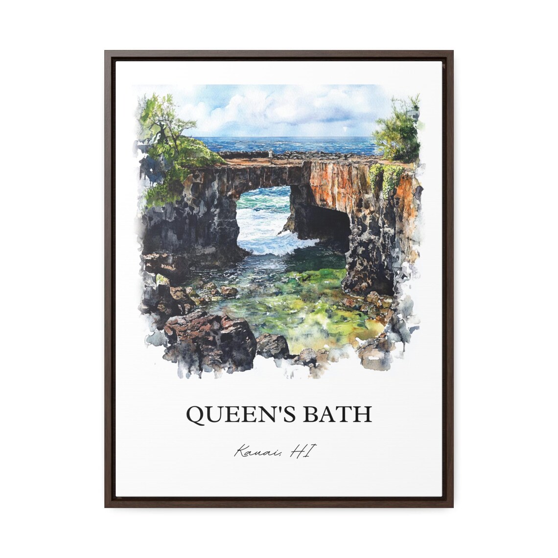 Queens Bath Kauai Hawaii Lava Rock Tide Pool Watercolor Poster - Image 2