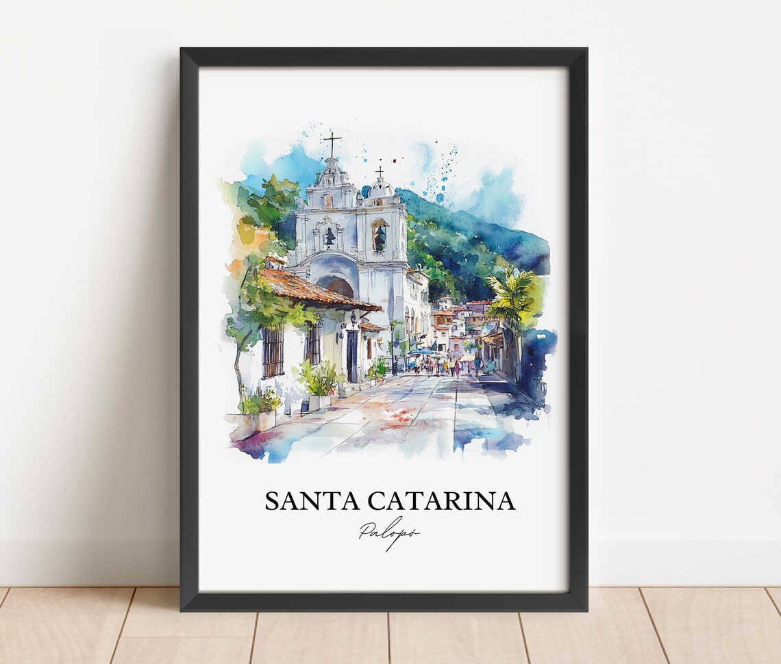Santa Catarina Palopó Guatemala Watercolor Cobblestone Church Poster - Image 4