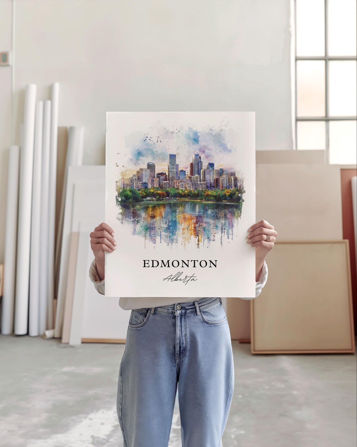 Edmonton Canada Watercolor Travel Poster, Alberta - Image 3