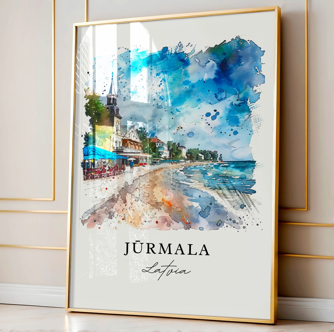 Jurmala Latvia Beach Promenade Watercolor Seaside Town Poster - Image 4