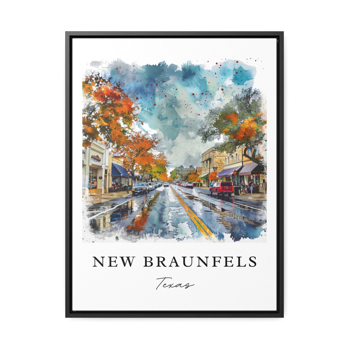 New Braunfels Texas Autumn Main Street Watercolor Travel Poster - Image 3