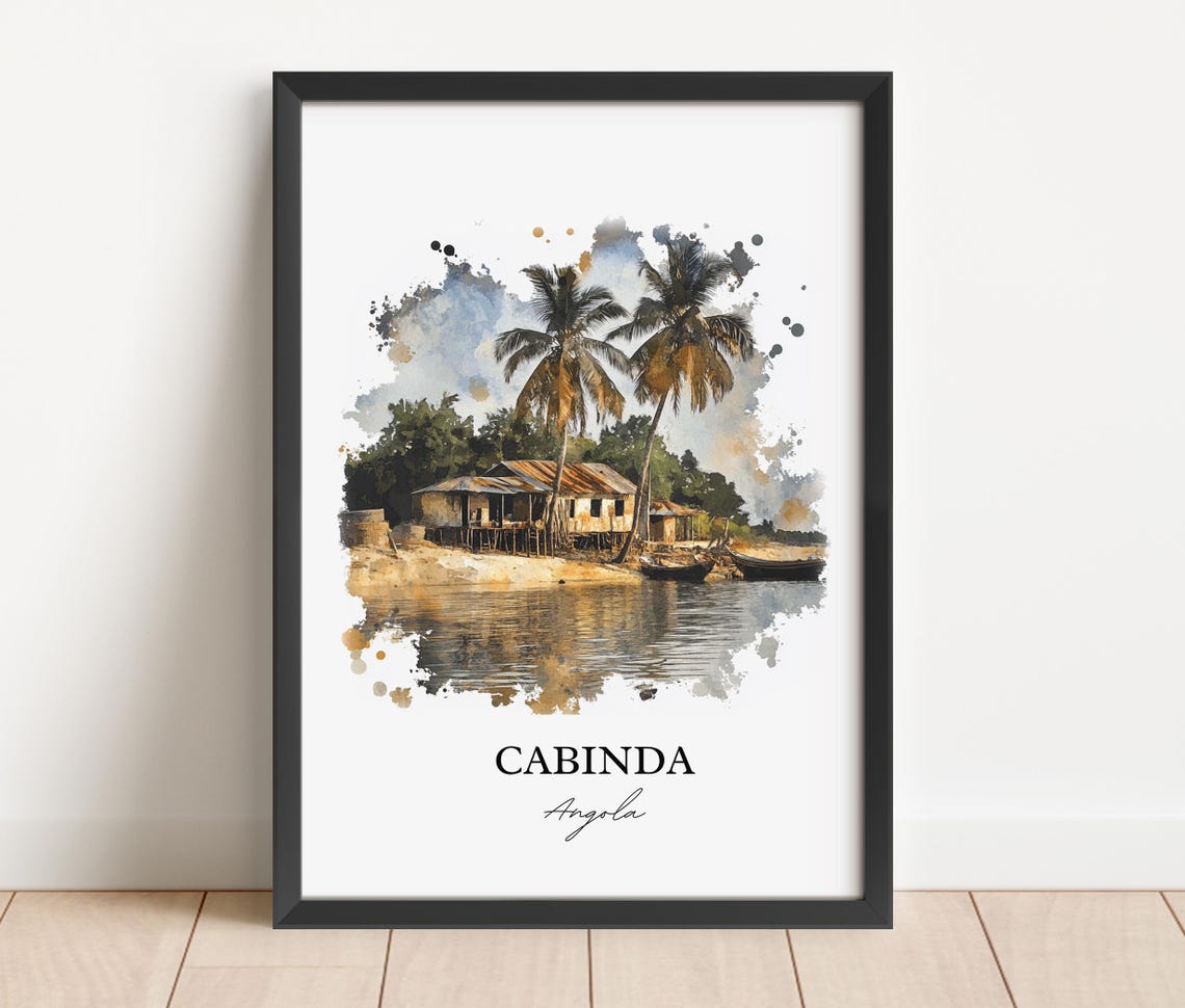 Cabinda Angola Watercolor Riverside Palm Trees Travel Art Poster - Image 5