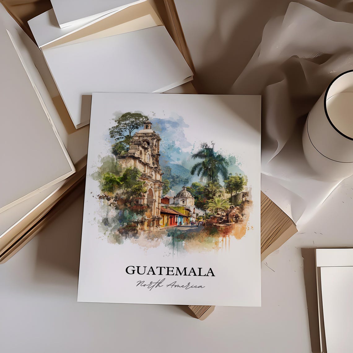 Guatemala Watercolor Travel Poster, Central America - Image 3