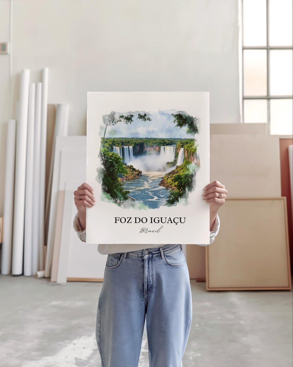 Foz do Iguacu Brazil Waterfall Watercolor Rainforest Scene Poster - Image 5