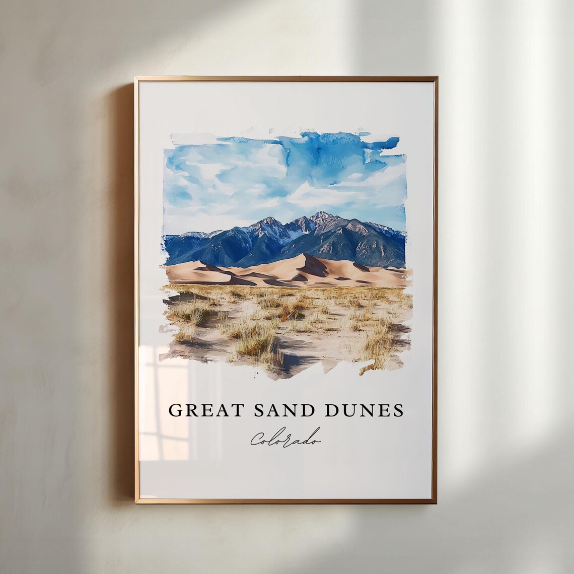 Great Sand Dunes Colorado National Park Watercolor Travel Poster