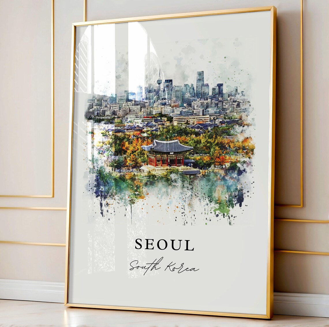 Seoul South Korea Watercolor Palace Skyline City Panorama Poster - Image 4