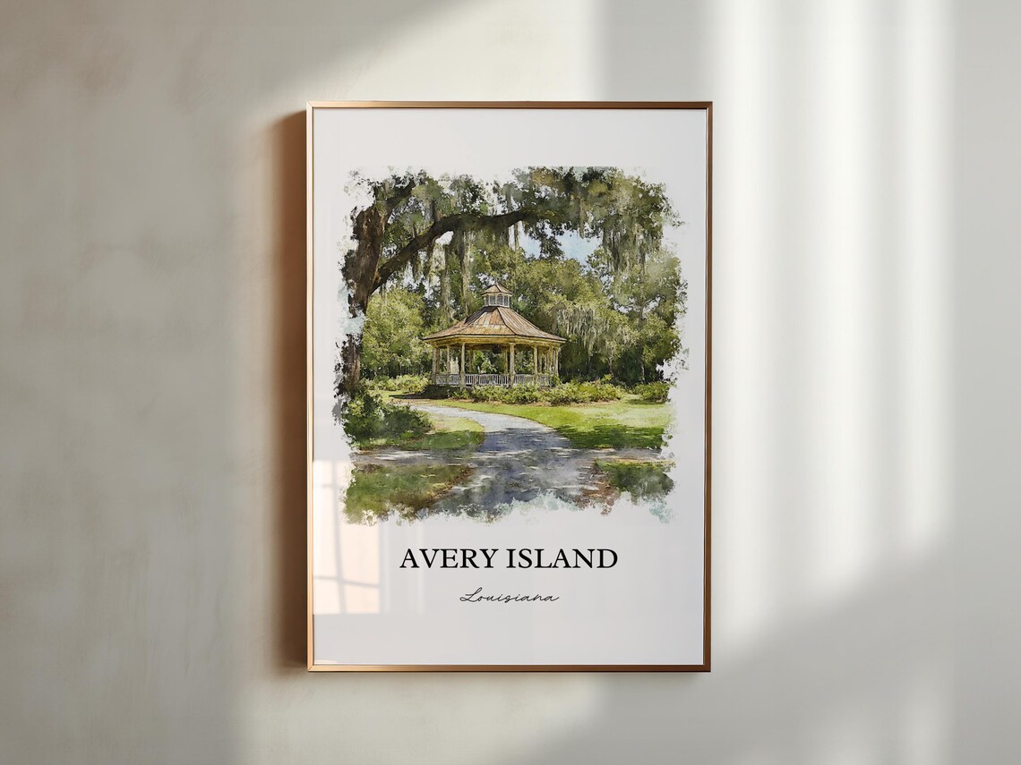 Avery Island Louisiana Watercolor Garden Gazebo Scene Art Poster - Image 4