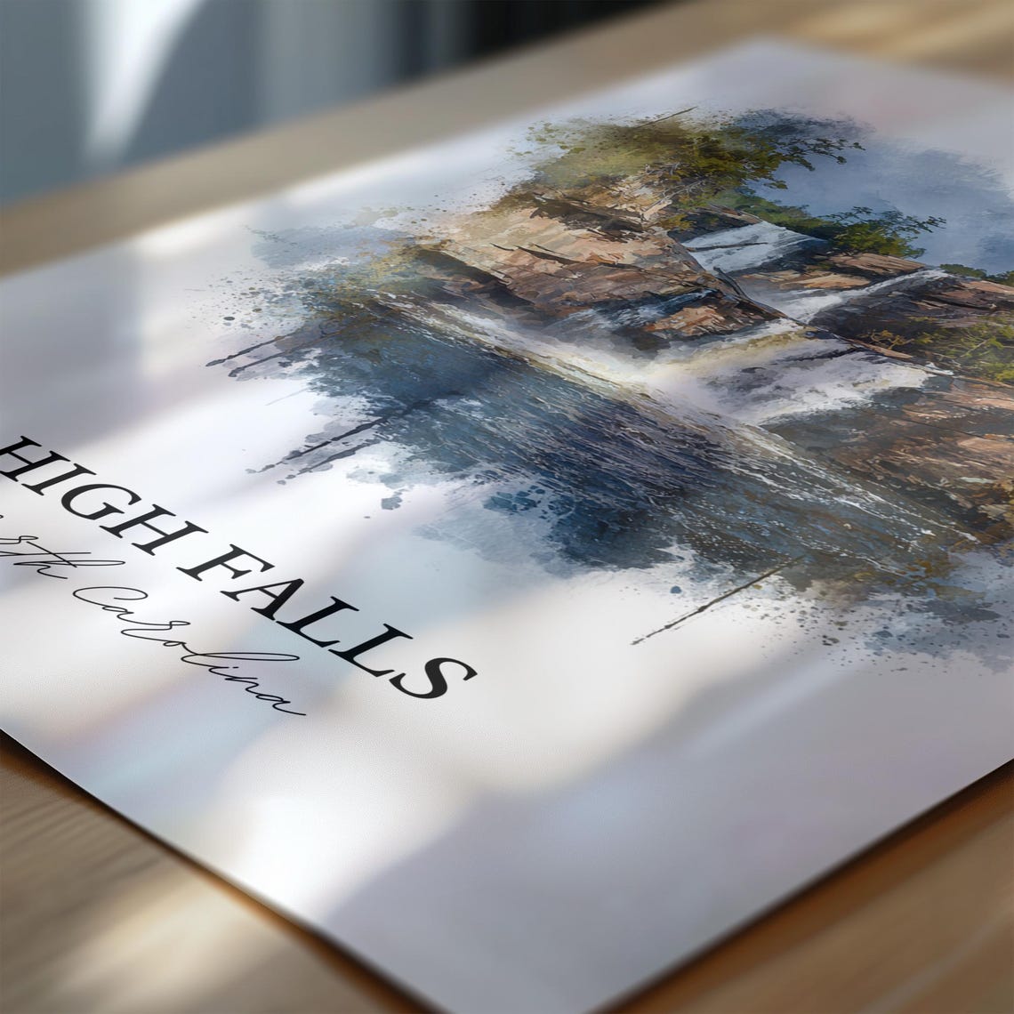 High Falls North Carolina Tiered Rock Cascade Watercolor Poster - Image 6