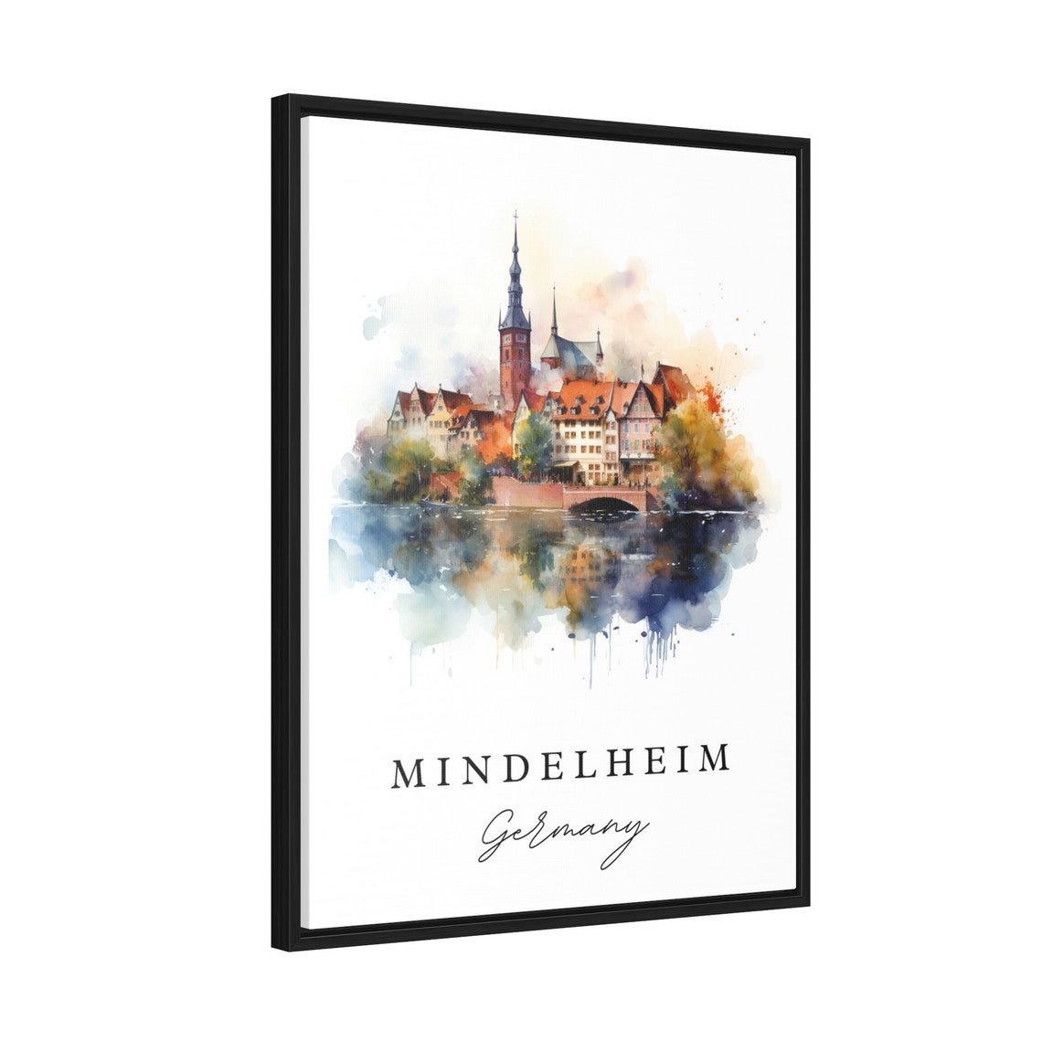 Mindelheim Germany Watercolor Old Town River Scene Travel Poster - Image 2