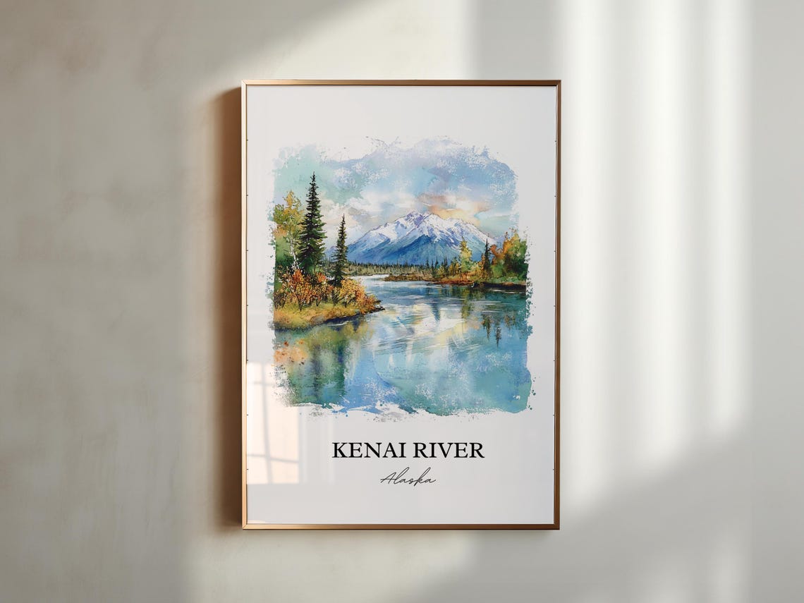 Kenai River Alaska Mountain Reflection Watercolor River Poster - Image 3