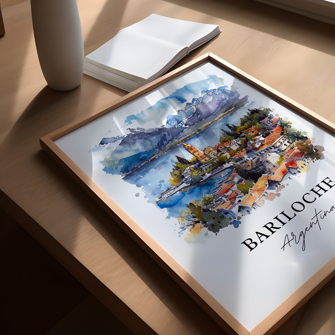 Bariloche Argentina Watercolor Lakeside Town Andes Mountains Poster - Image 5