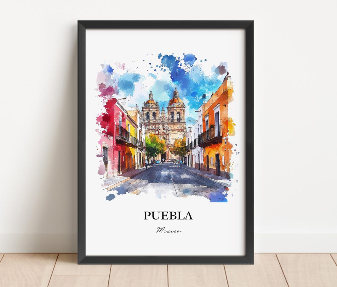 Puebla Mx Wall Art Mexico Print Watercolor Gift Travel Poster Housewarming - Image 2