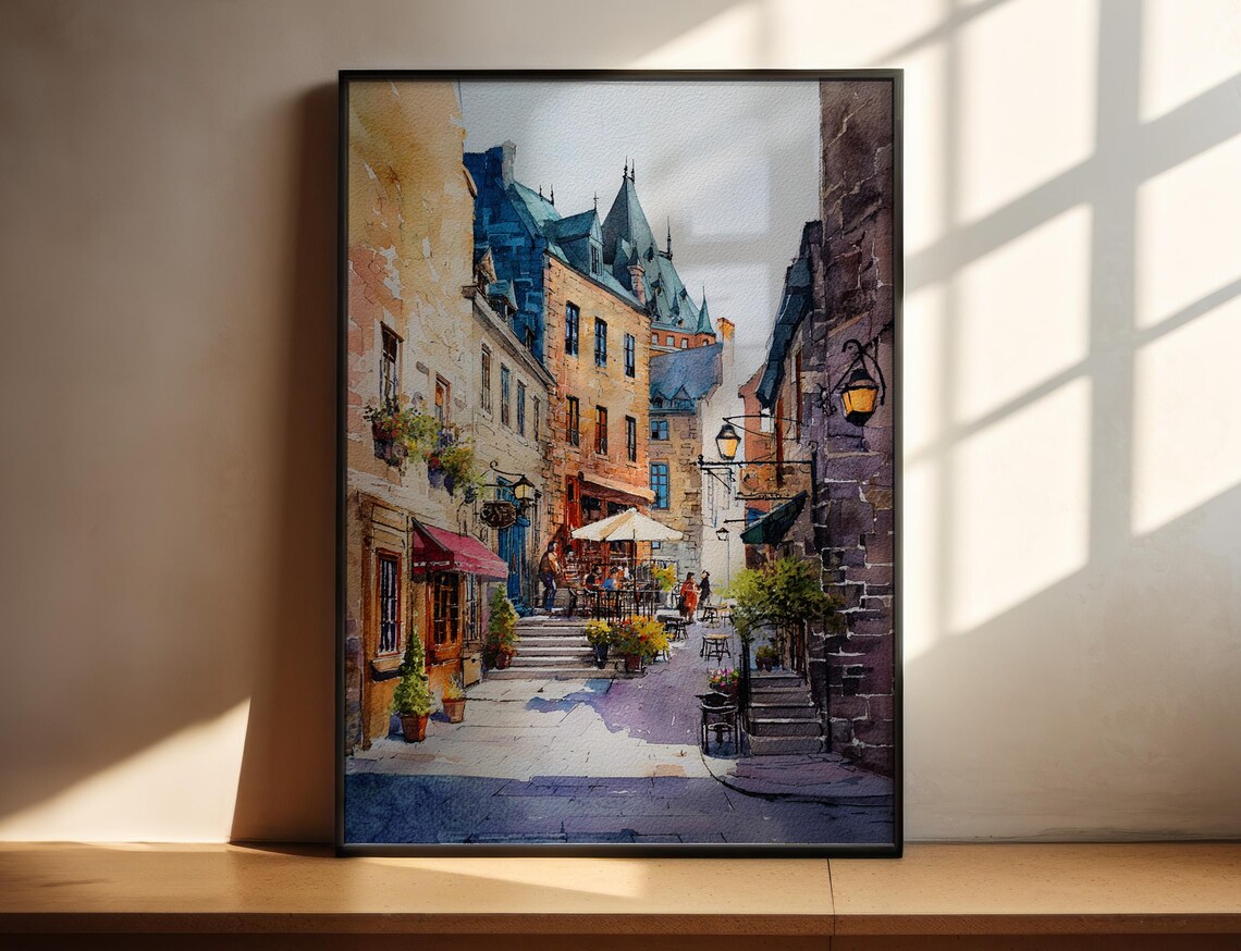 City Watercolor Art Travel Print, Old Canada