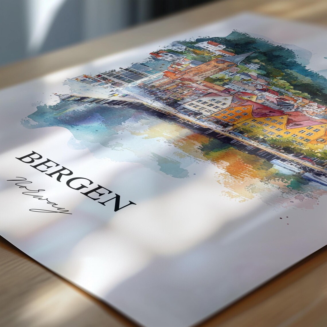 Bergen Norway Colorful Wharf Houses Watercolor Travel Poster - Image 6