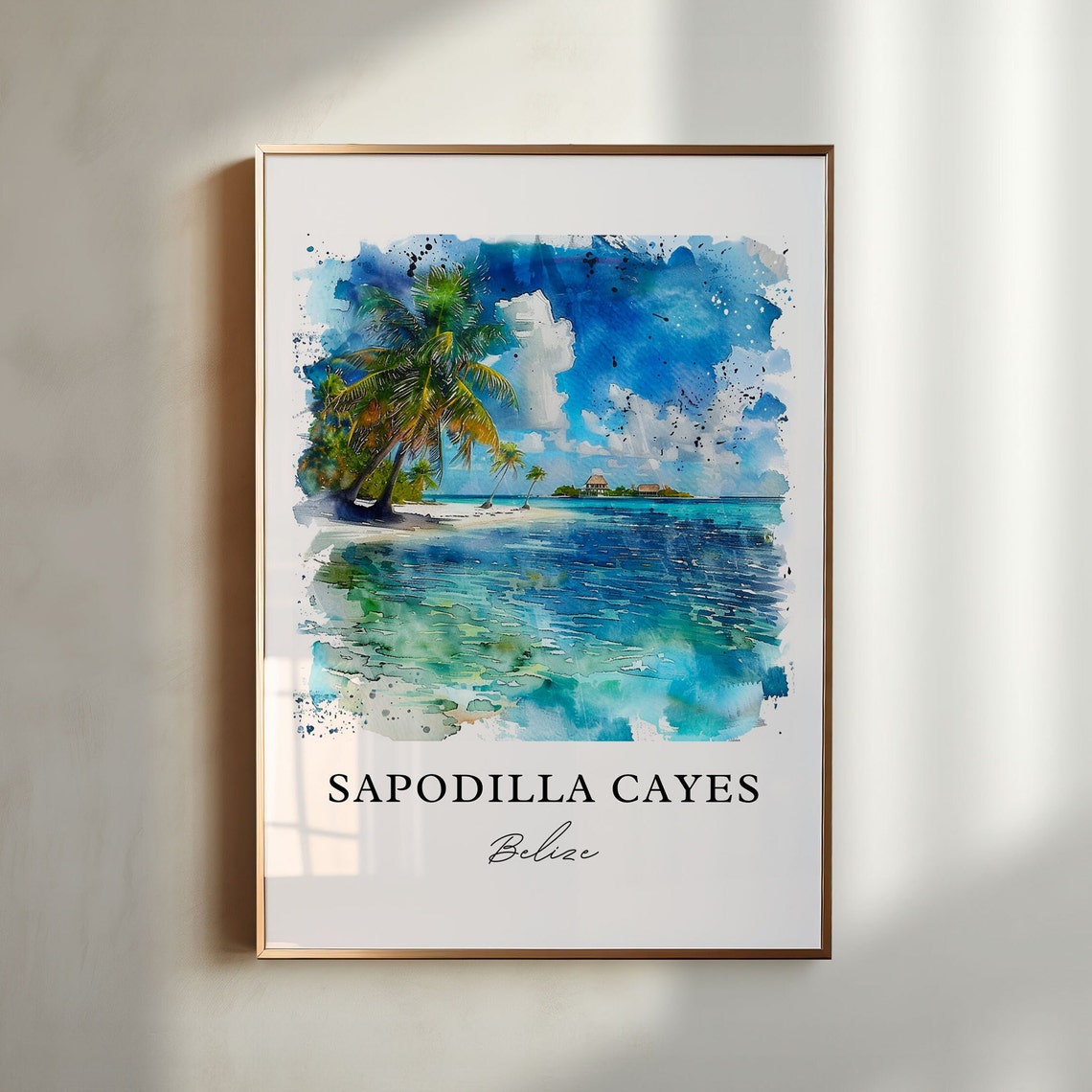 Sapodilla Cayes Belize Turquoise Palm Beach Island Watercolor Poster