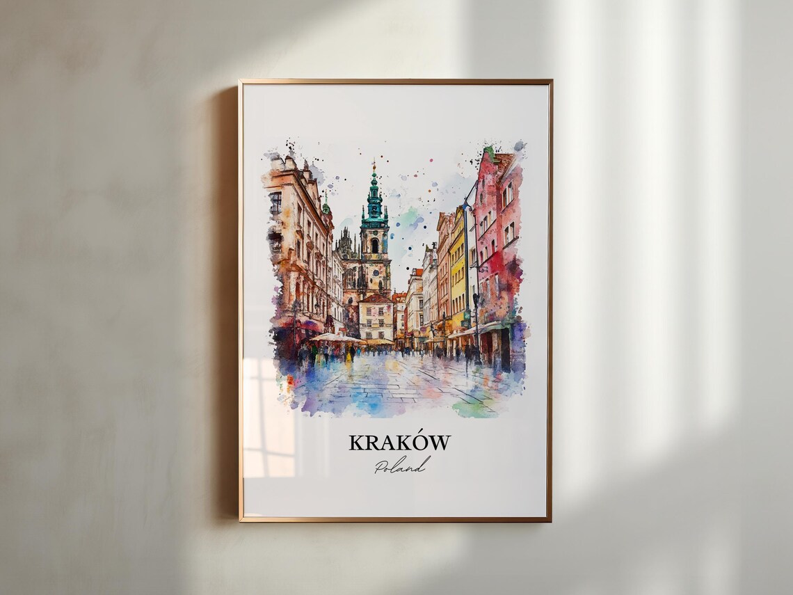 Krakow Poland Old Town Church Square Watercolor Travel Poster - Image 4