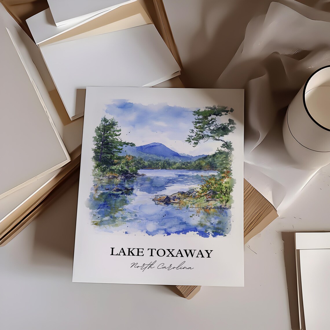 Lake Toxaway North Carolina Pine Mountain Lake Watercolor Poster - Image 2