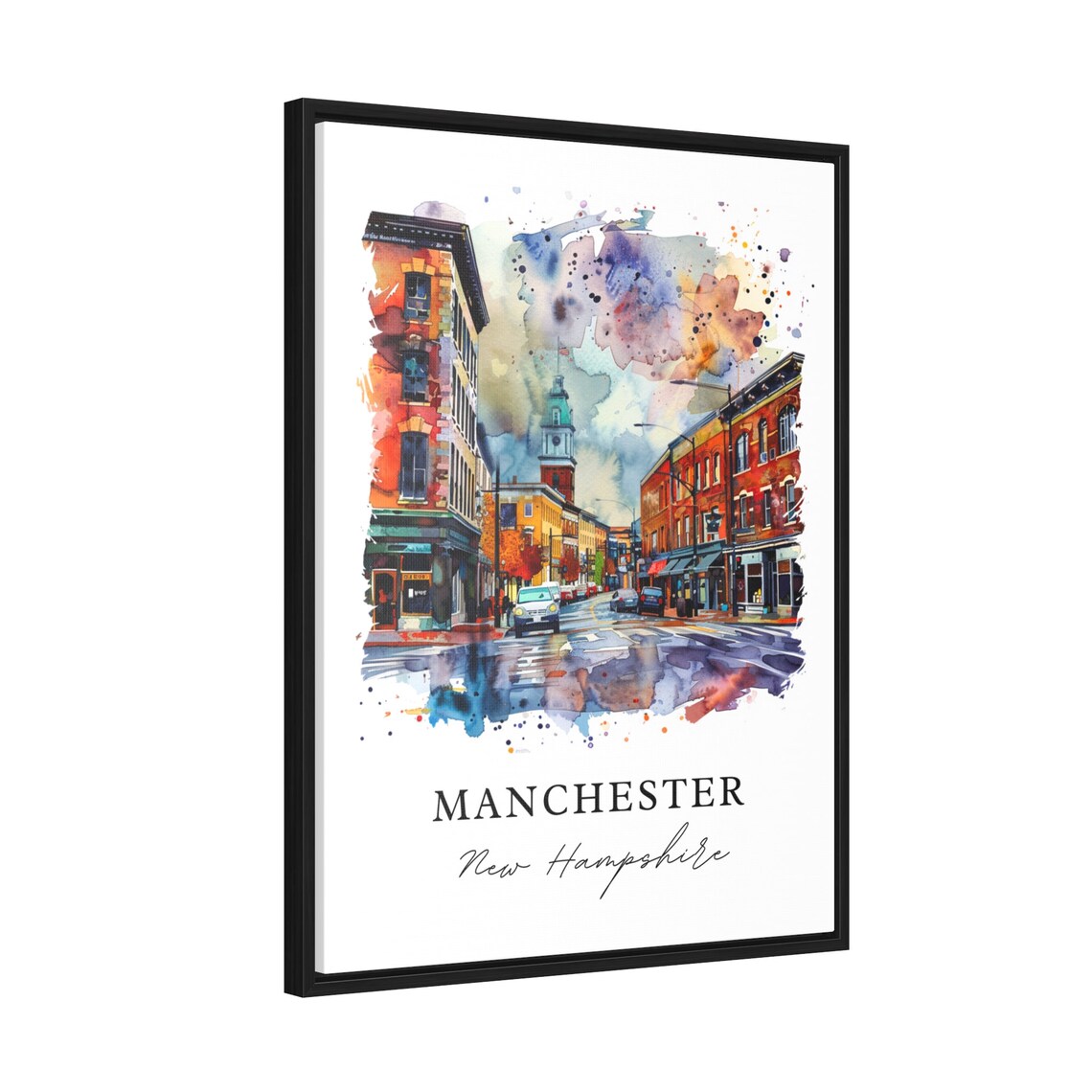 Manchester New Hampshire Downtown Street Watercolor City Poster - Image 2