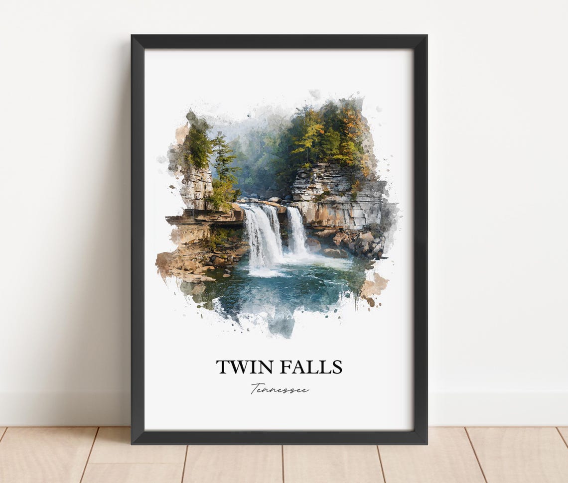 Twin Falls Tennessee Limestone Cliffs Cascade Watercolor Poster - Image 2