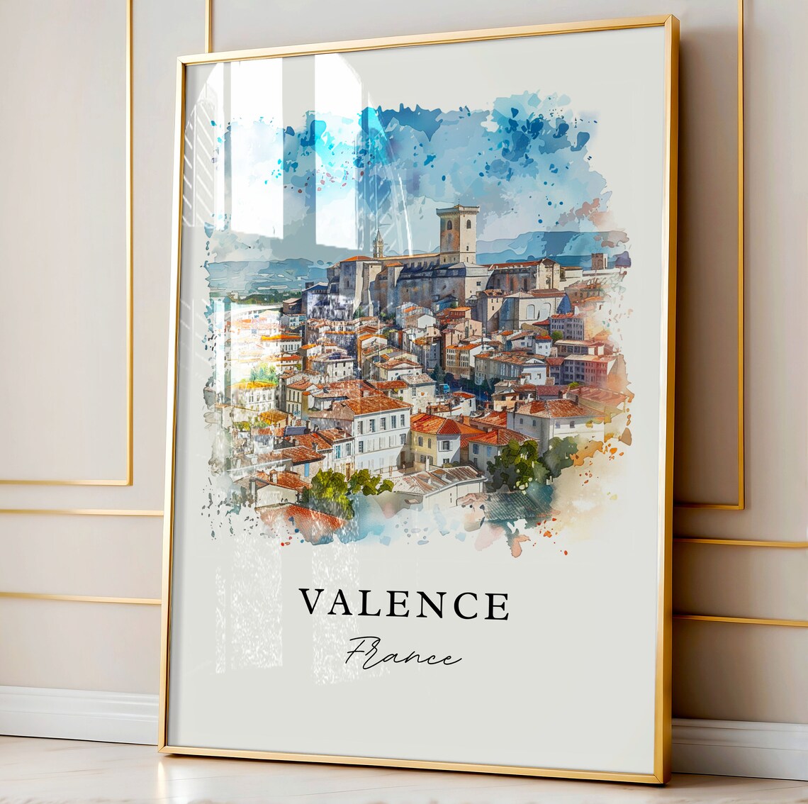 Valence France Hilltop Old Town Watercolor Panorama Travel Poster - Image 4