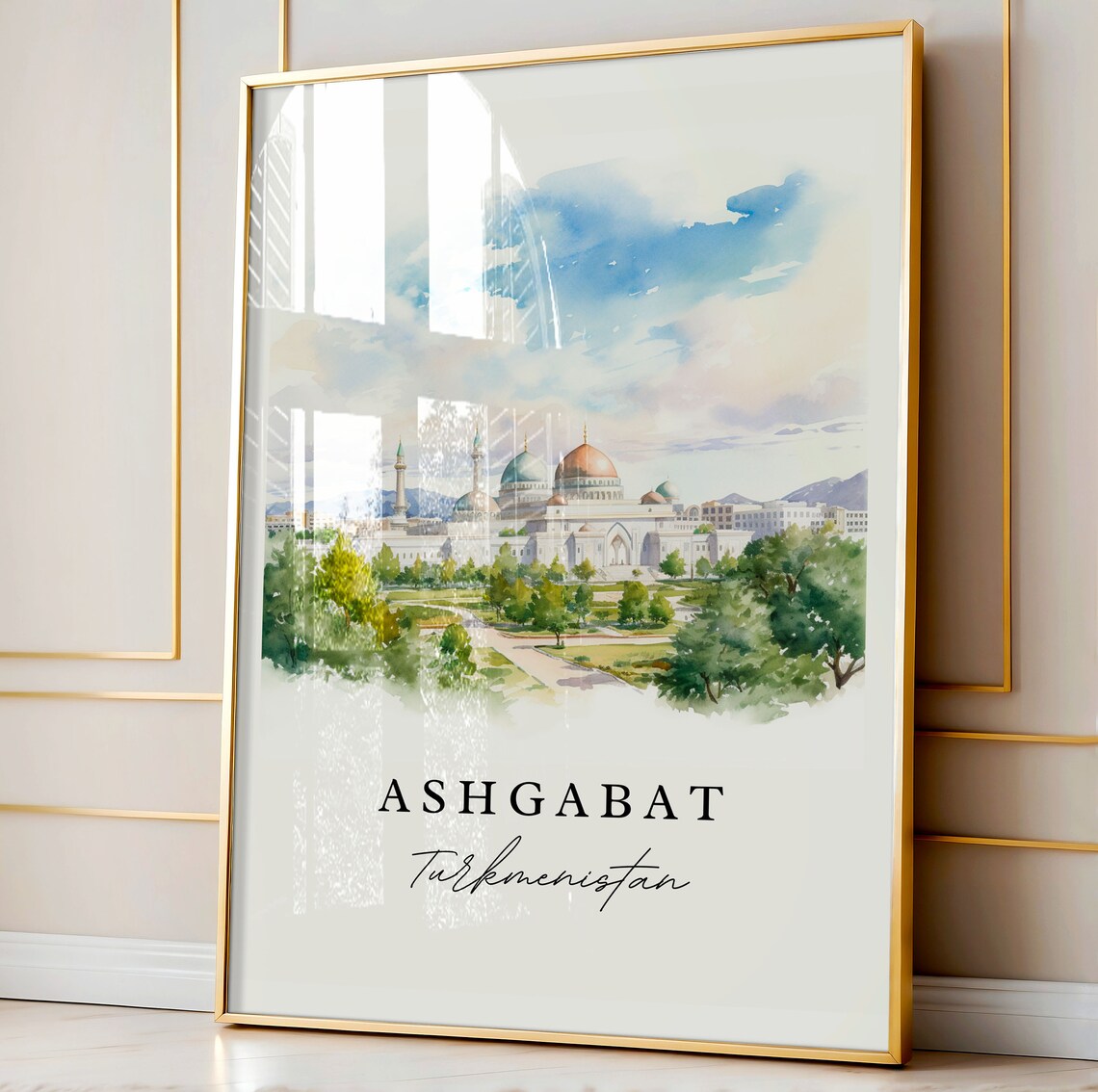 Ashgabat Turkmenistan Watercolor Grand White Mosque City Poster - Image 4