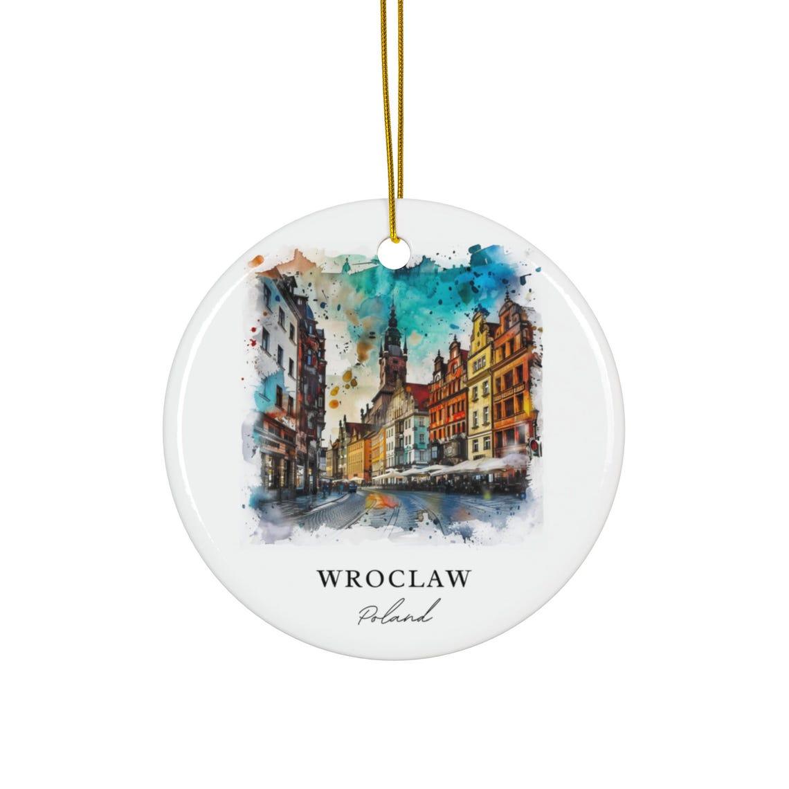 Wroclaw Poland Watercolor Old Town Street Ornament Christmas Tree Gift