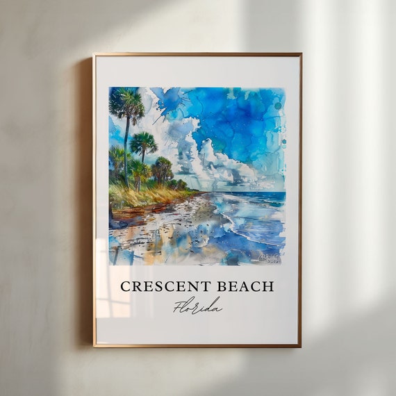 Crescent Beach Art Crescent Beach Fl Print Crescent Beach Watercolor Crescent Beach Gift Travel Print Travel Poster Housewarming Gift