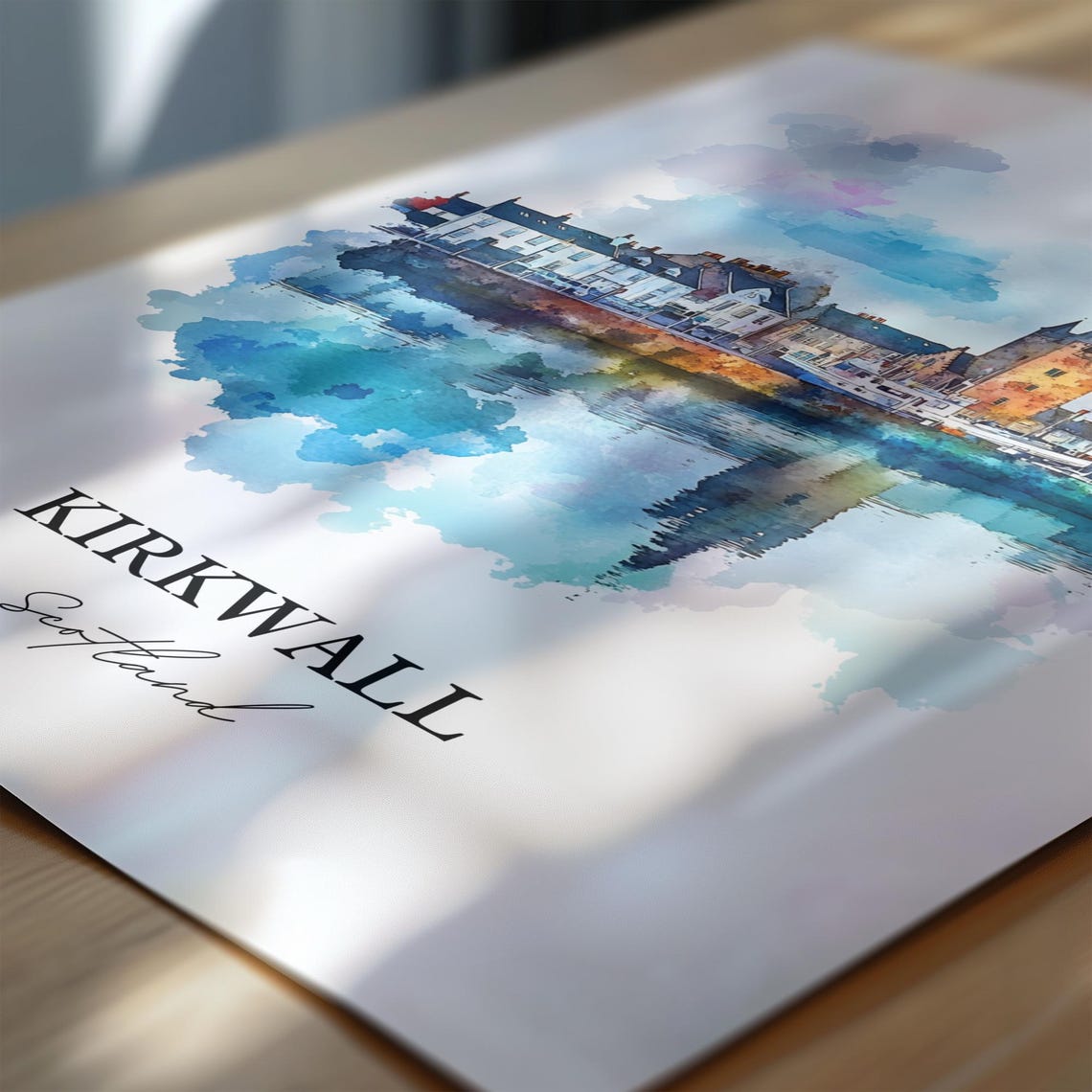 Kirkwall Scotland Watercolor Harbor Town Orkney Isles Poster - Image 6