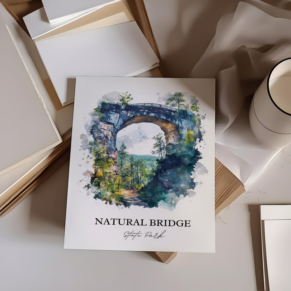 Natural Bridge State Park Virginia Stone Arch Watercolor Poster - Image 2