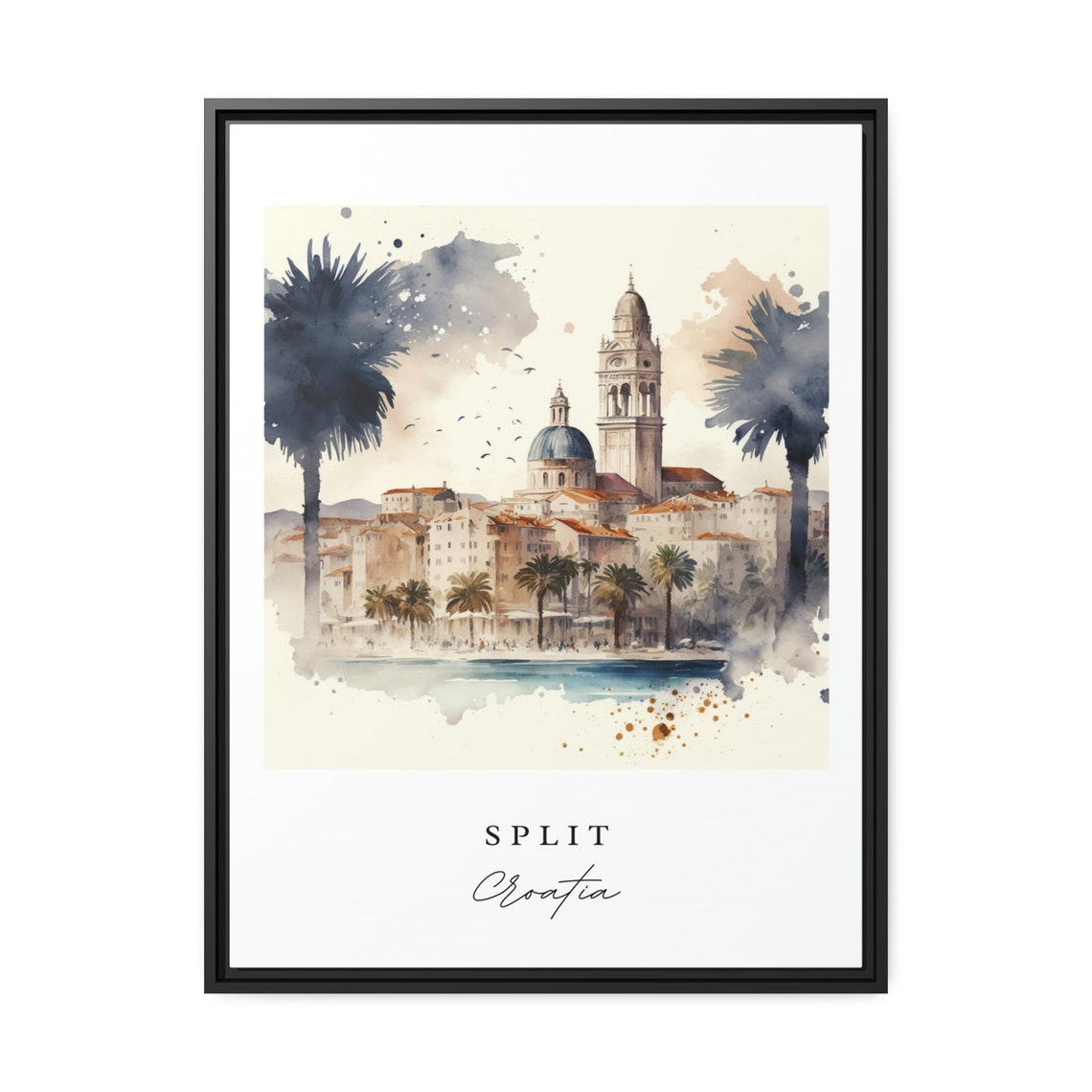 Split Croatia Waterfront Promenade Elegant Watercolor Travel Poster
