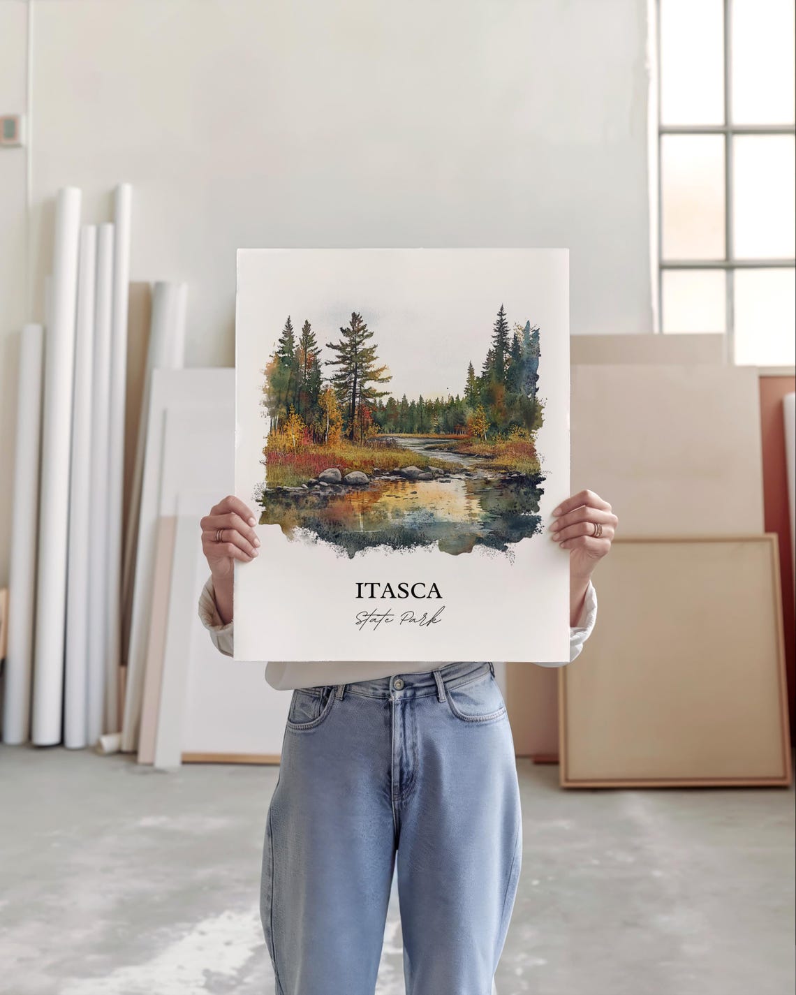 Itasca State Park Pine Forest Stream Watercolor Nature Art Poster - Image 3